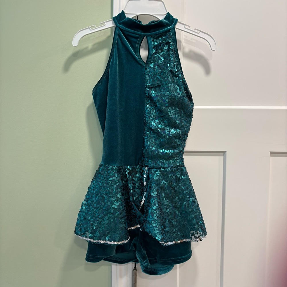 Layla’s Jade Dance Costume with Sequins and Ruffled Skirt Keep on Dancing XSA